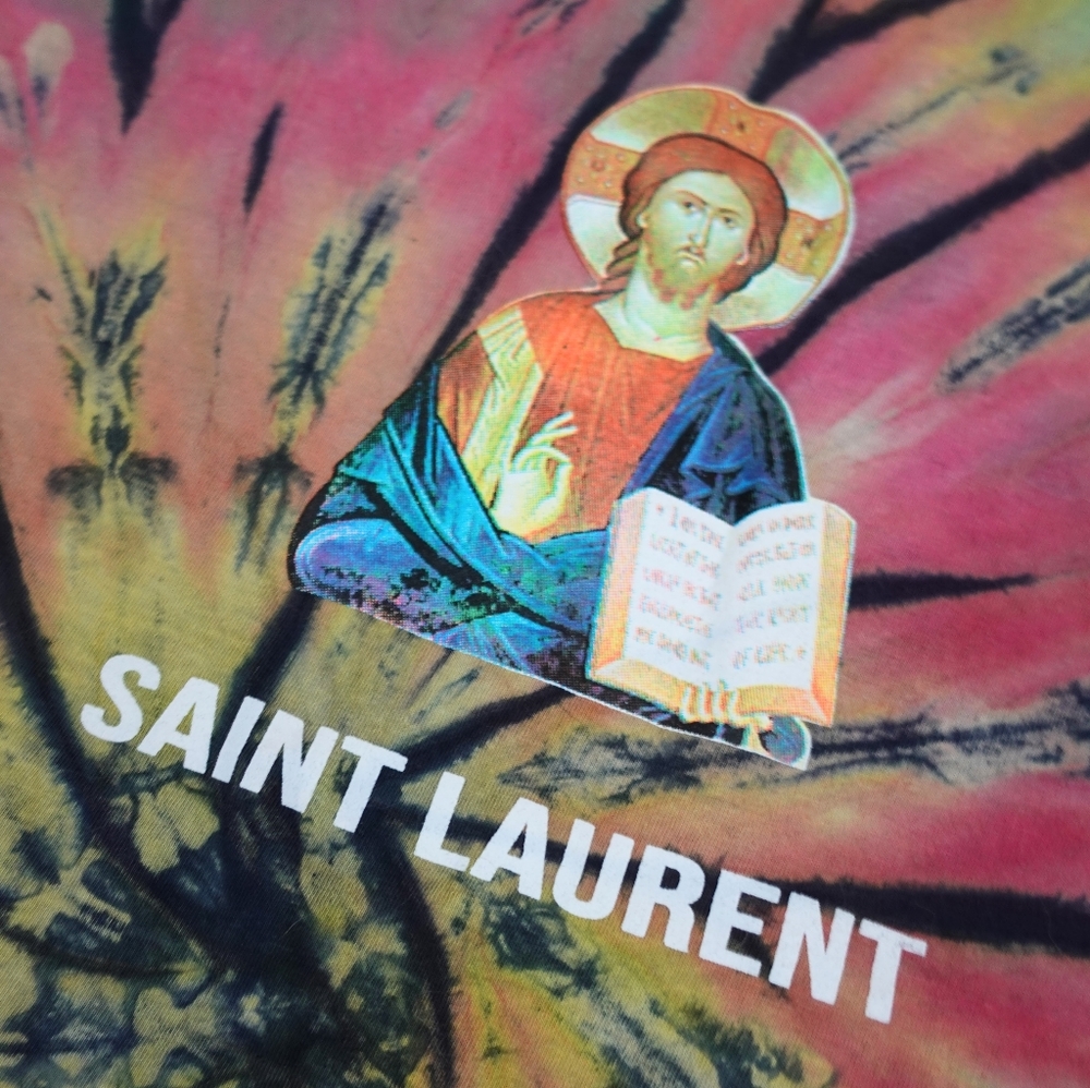 Saint Christopher Saint Laurent Graphic T-Shirt Rainbow Tie Dye Parody Tee - M - Picture 2 of 4